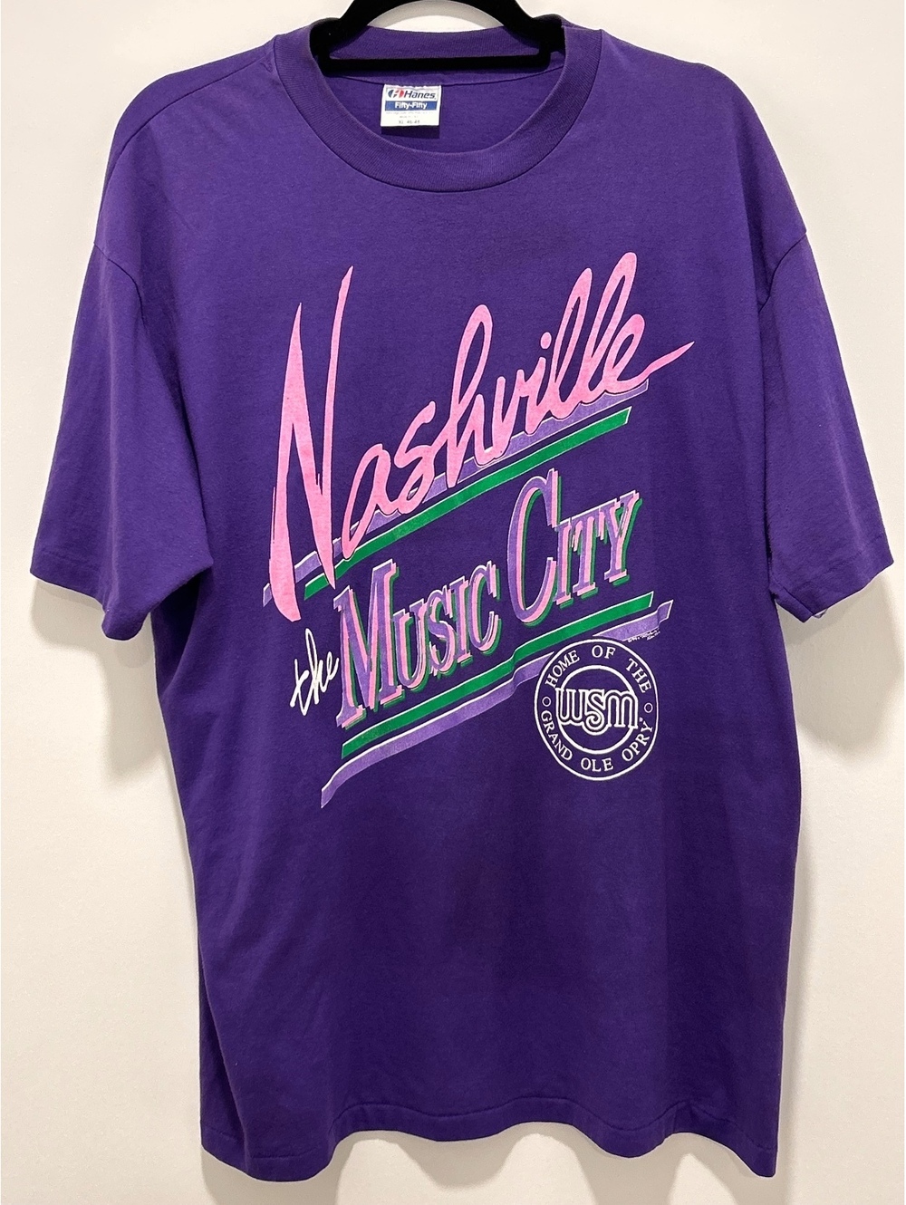 Vintage Hanes Nashville Music City Graphic T-Shirt XL Purple